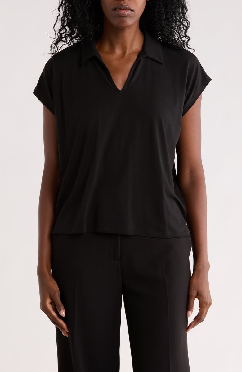 Eileen Fisher Boxy Cap Sleeve Jersey Top, Main, color, Black