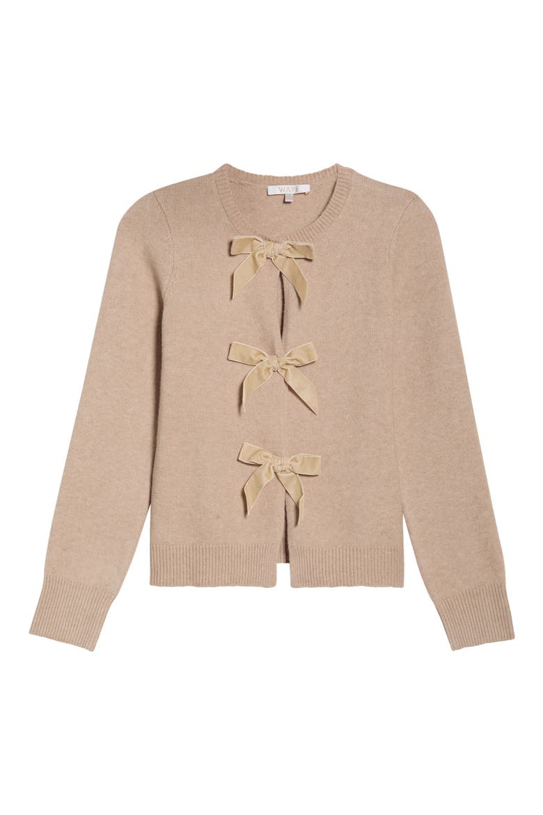 Kayla Velvet Bow Front Cardigan, Alternate, color, BEIGE