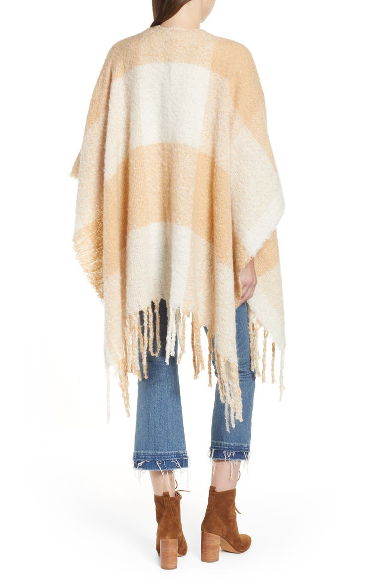Hampton Plaid Fringe Ruana, Alternate, color, IVORY