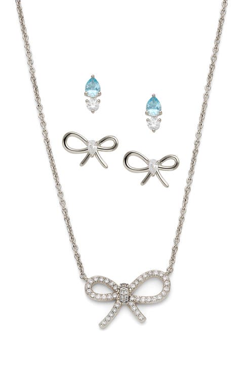 Adore CZ Ribbon Earrings & Necklace Set