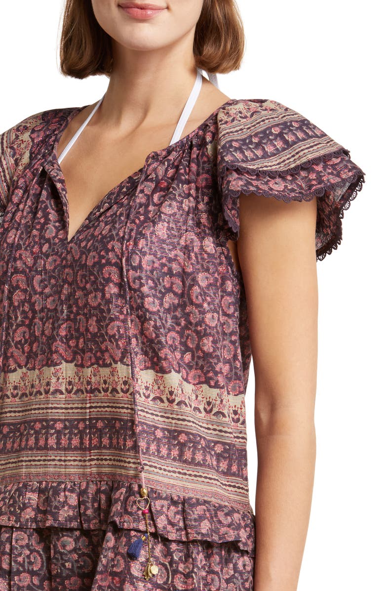 ALICIA BELL Sadie Metallic Cotton & Silk Cover-Up Minidress, Alternate, color, Brown Pink Metallic