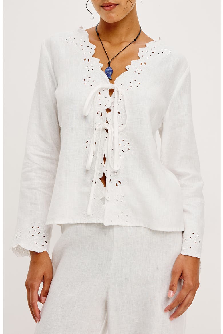 Fleur Eyelet Linen Shirt, Main, color, WHITE