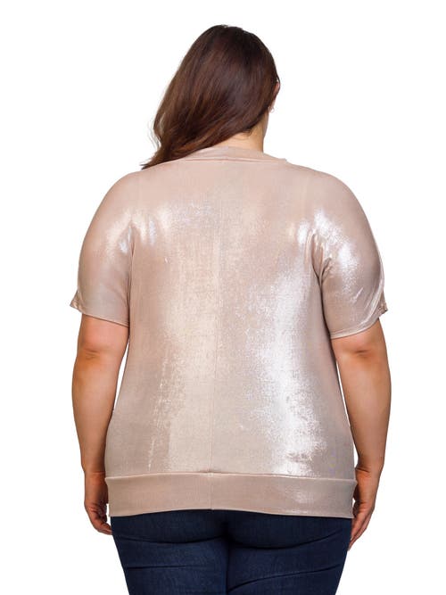 24seven Comfort Apparel Cowl Neck Short Sleeve Top With Banded Bottom In Brown