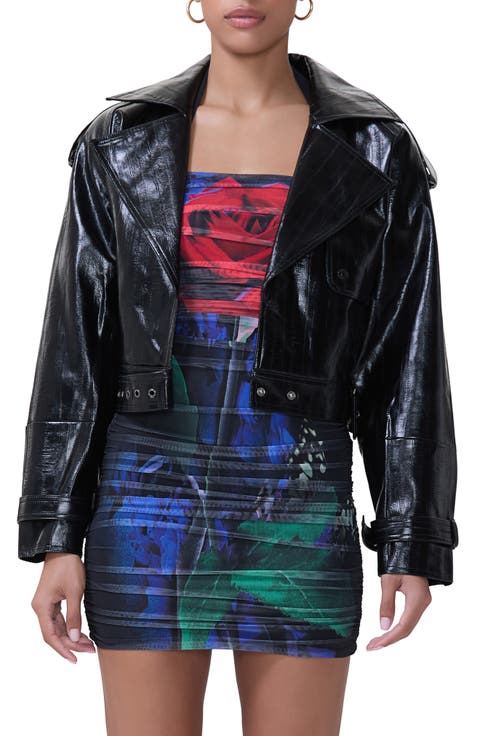 Mercer Snake Embossed Faux Leather Moto Jacket