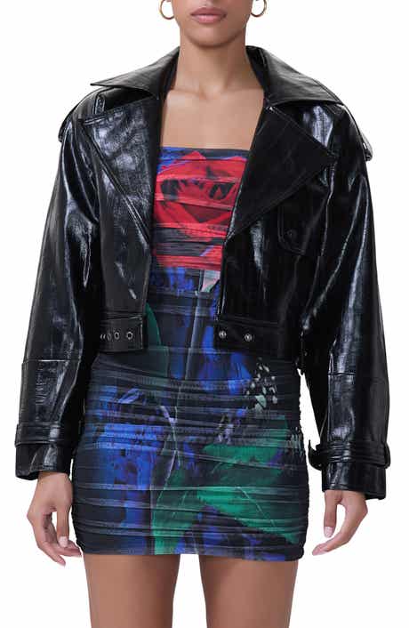 Mercer Snake Embossed Faux Leather Moto Jacket