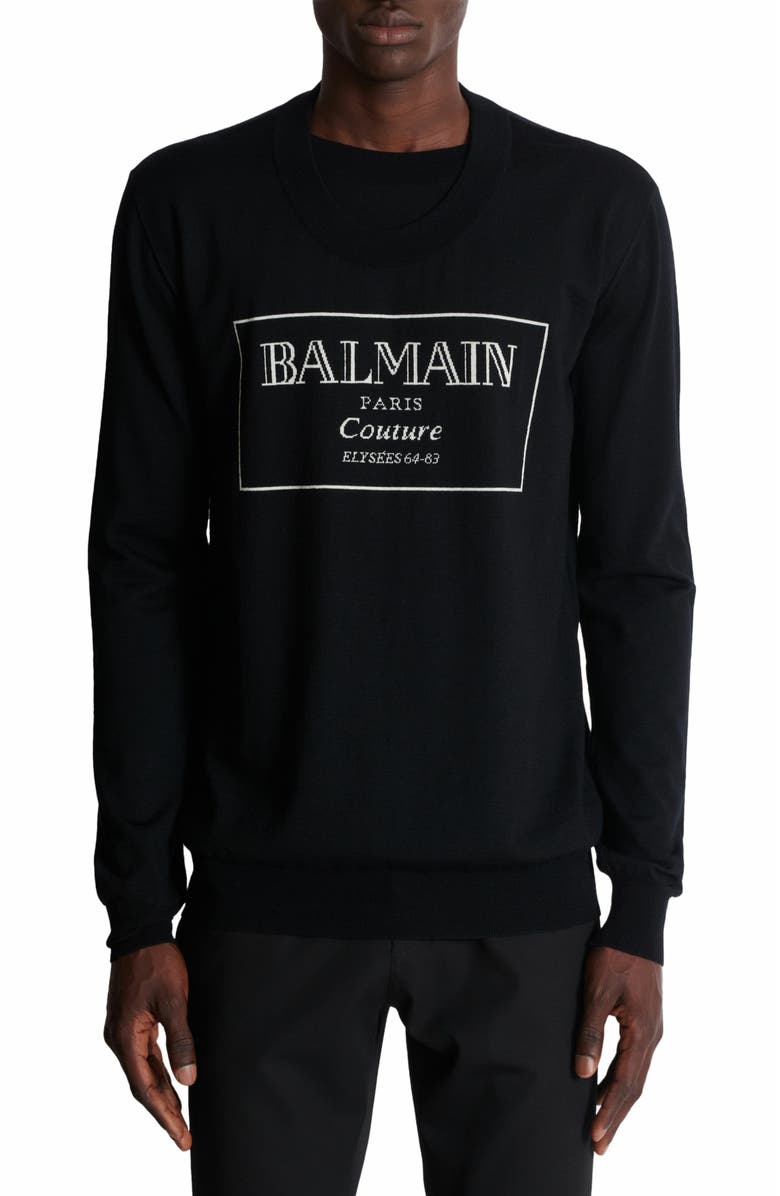Balmain Knit Jumper With Balmain Couture Label, Alternate, color, Black