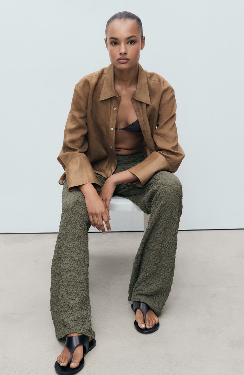 MANGO Straight Leg Textured Cotton Blend Pants, Alternate, color, 