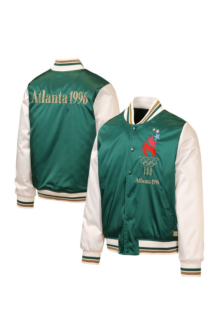 Men's Outerstuff Green/Cream Atlanta 1996 Summer Olympics Full-Snap Satin Bomber Jacket, Main, color, Green