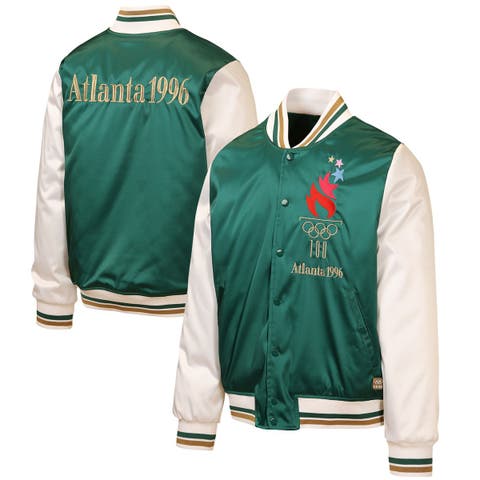 Men's Outerstuff Green/Cream Atlanta 1996 Summer Olympics Full-Snap Satin Bomber Jacket