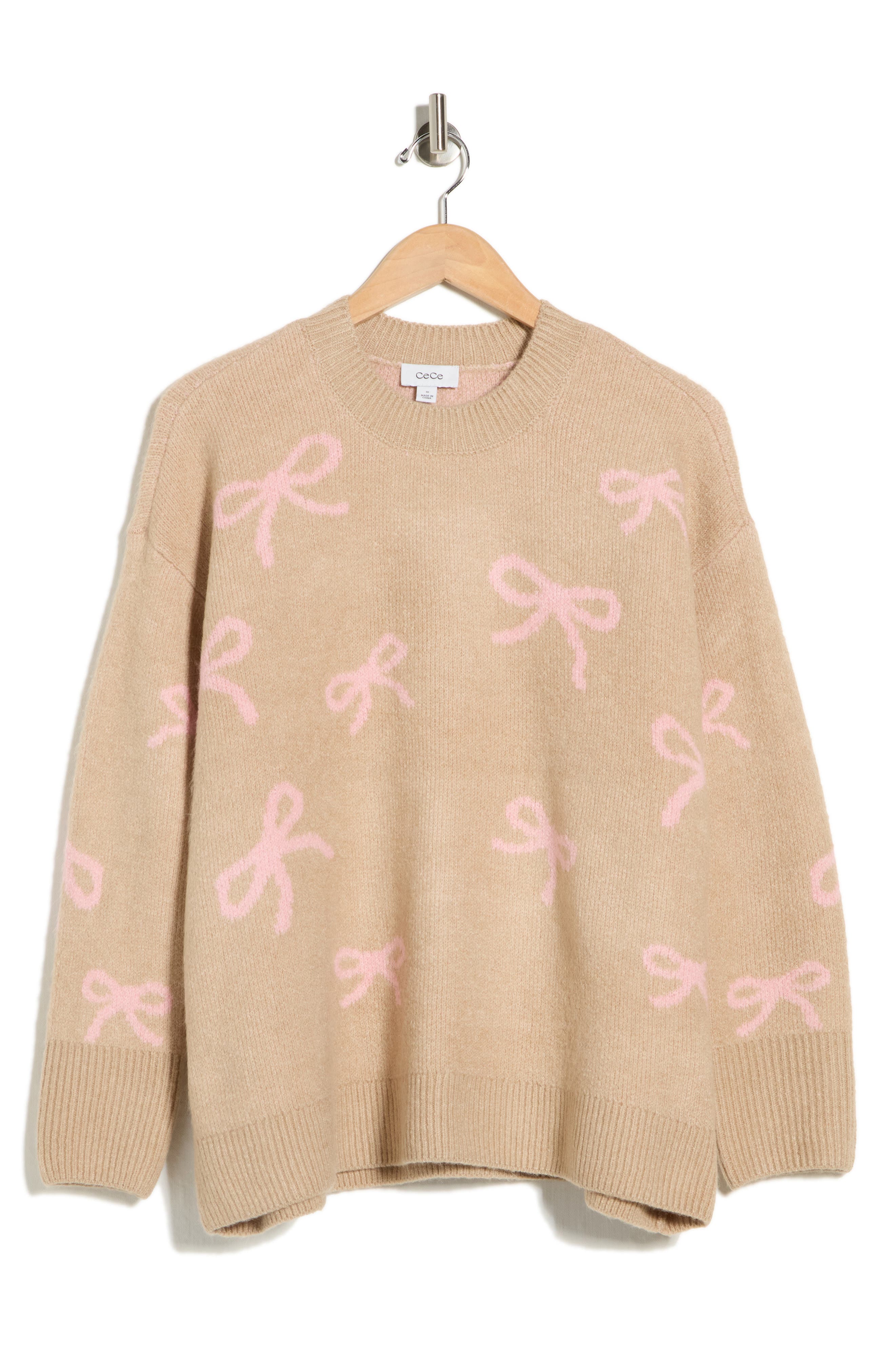 CeCe Bow Jacquard Crewneck Sweater