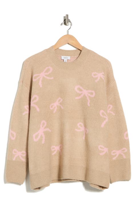 Bow Jacquard Crewneck Sweater (Plus)