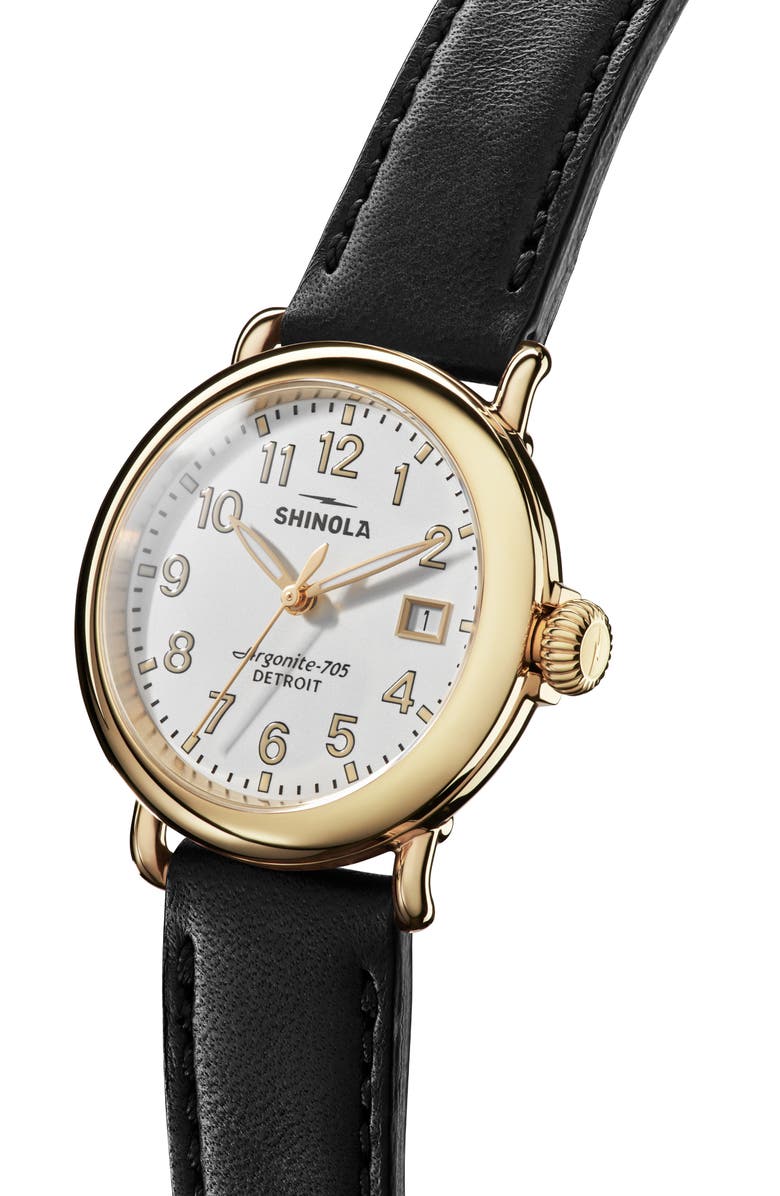 Shinola Runwell Leather Strap Watch, 36mm, Alternate, color, Alabaster