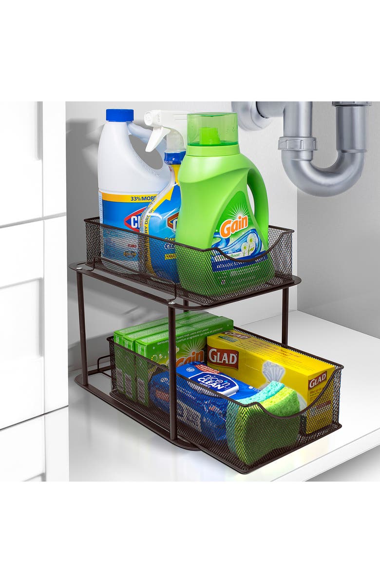 SORBUS Brown 2 Tier Mesh Sliding Drawer Organizer Basket, Alternate, color, 