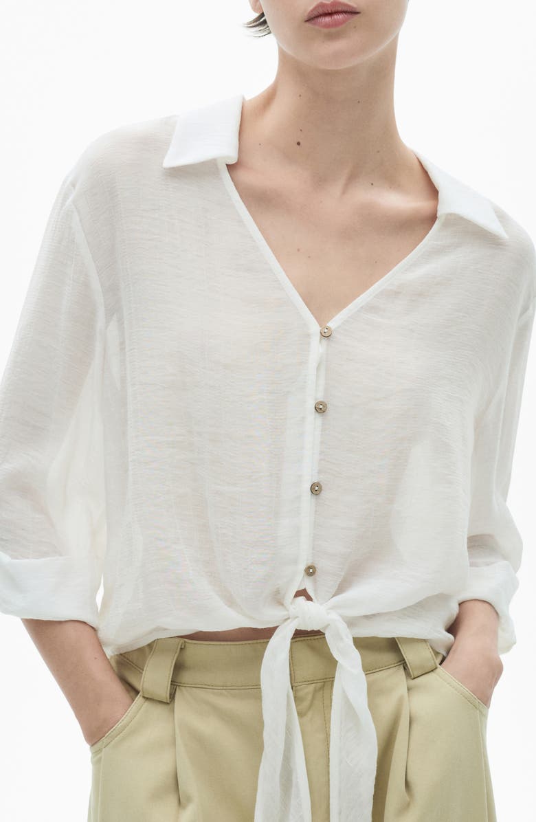 MANGO Flare Sleeve Button-Up Top, Main, color, Off White