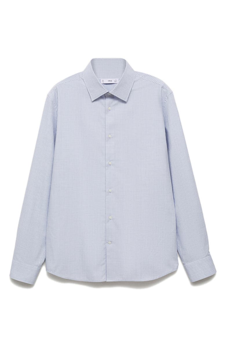 MANGO Slim Fit Pinstripe Button-Up Shirt, Main, color, Sky Blue