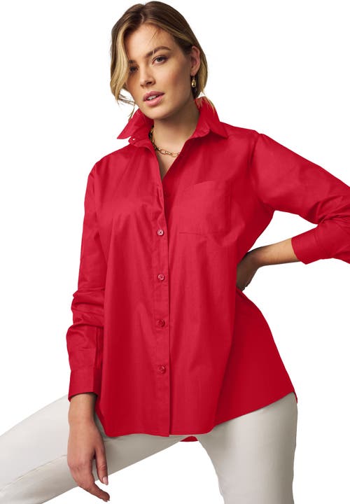 Jessica London Wrinkle-free Stretch Cotton Oversized Shirt In Red