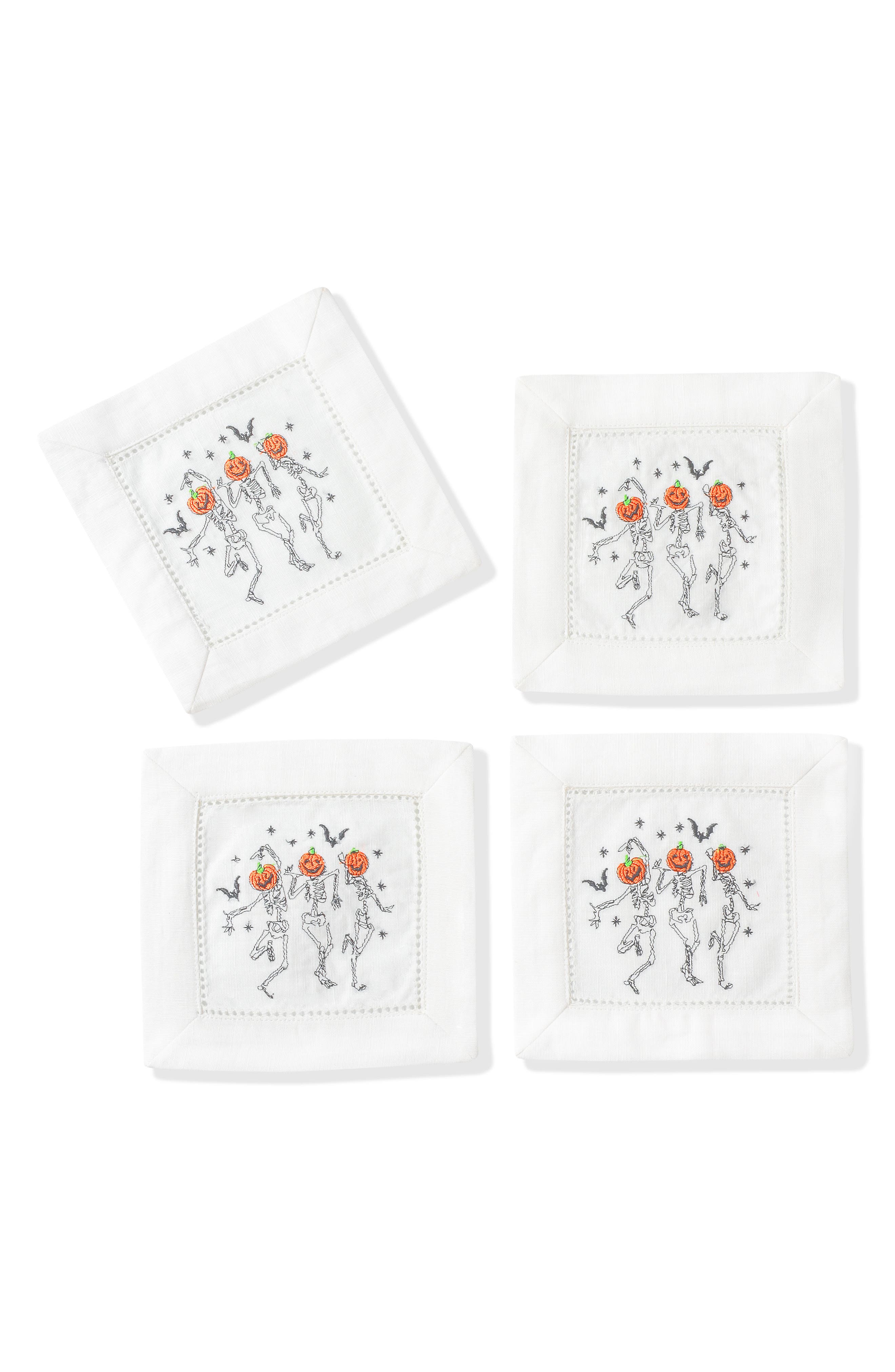 Skeleton Crew Embroidered Linen Cocktail Napkins