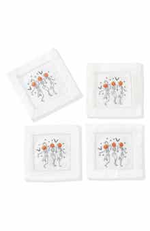 Skeleton Crew Embroidered Linen Cocktail Napkins