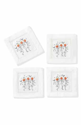 Skeleton Crew Embroidered Linen Cocktail Napkins