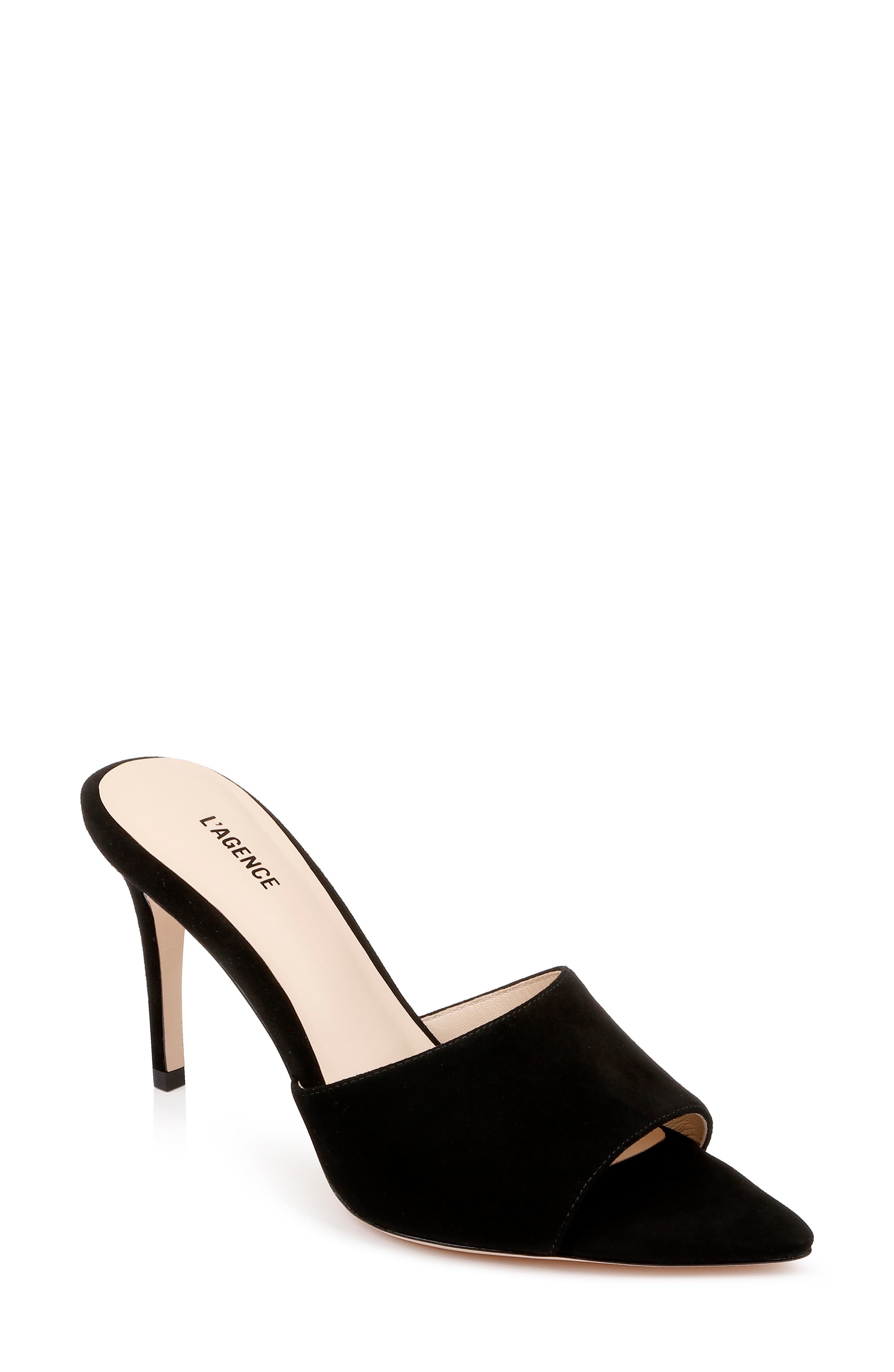 L'AGENCE Lolita Pointed Toe Sandal, Main, color, Blacksuede