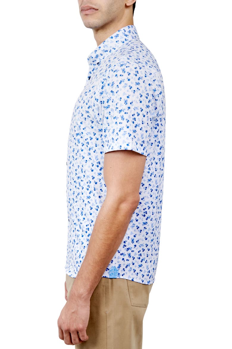 Slim Fit Falling Floral 4-Way Stretch Performance Short Sleeve Shirt, Alternate, color, BLUE
