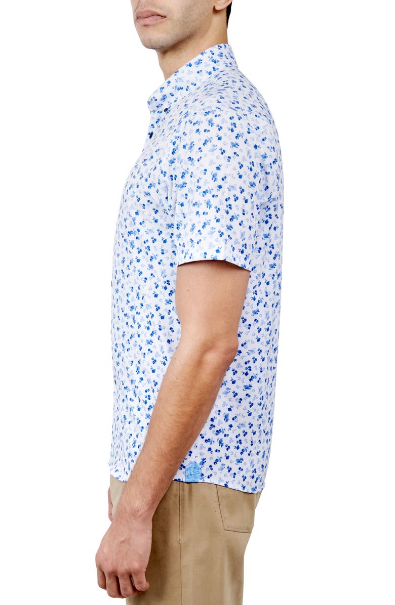 Brooklyn Brigade Slim Fit Falling Floral 4-Way Stretch Performance Short Sleeve Shirt, Alternate, color, Blue