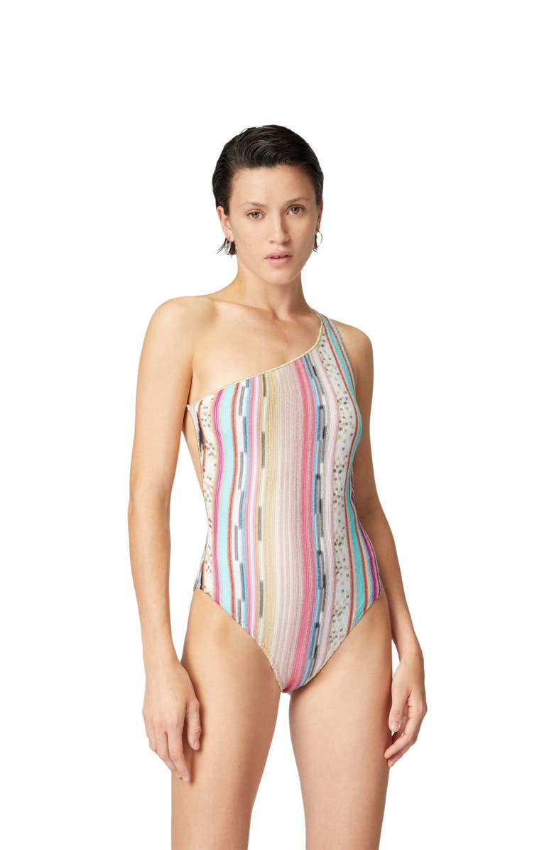 Missoni One-shoulder One-piece Swimsuit In Lamé Slub Viscose, Main, color, 