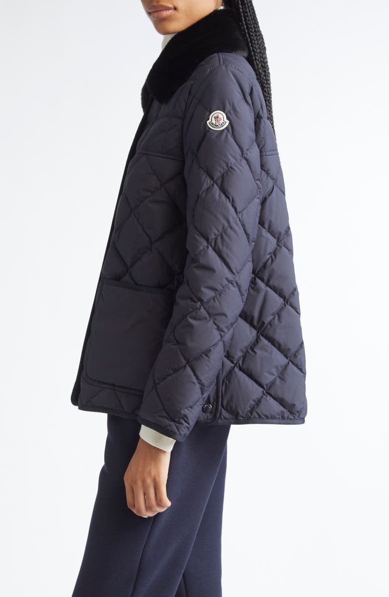 Moncler Cygne Quilted Down Jacket with Faux Fur Collar, Alternate, color, Dark Navy Blue