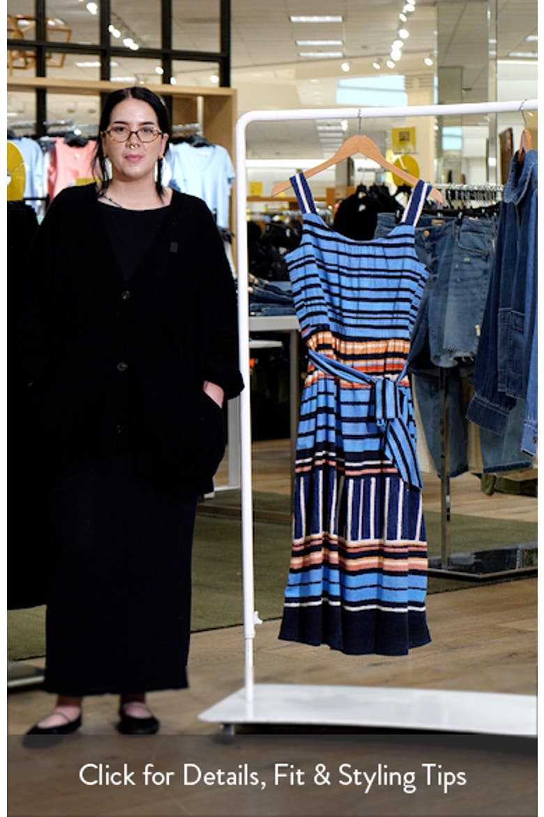 Sophie Painted Peninsula Mixed Stripe Stretch Cotton Midi Dress video