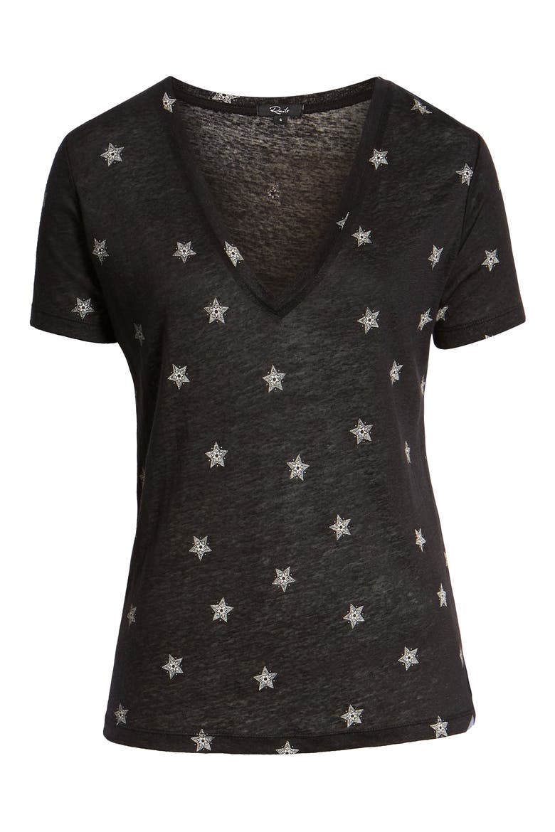 Cara V-Neck Slub Knit Tee, Alternate, color, BLACK RIVET STAR