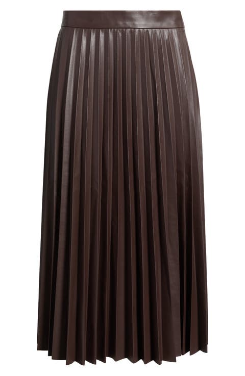 Pleated Faux Leather Midi Skirt