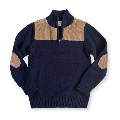 Hope & Henry Baby Boys' Half-zip Sweater With Cord Yoke, Infant In Navy Brown Corduroy Trim