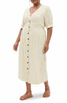 City Chic Charli Stripe Button-Up Midi Dress