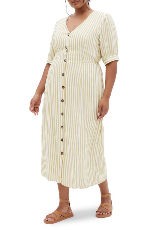 City Chic Charli Stripe Button-up Midi Dress In Ivory Stripe