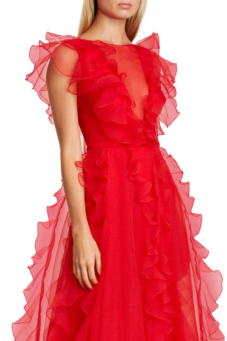 Colima Ruffle Organza Ballgown, Alternate, color, RED
