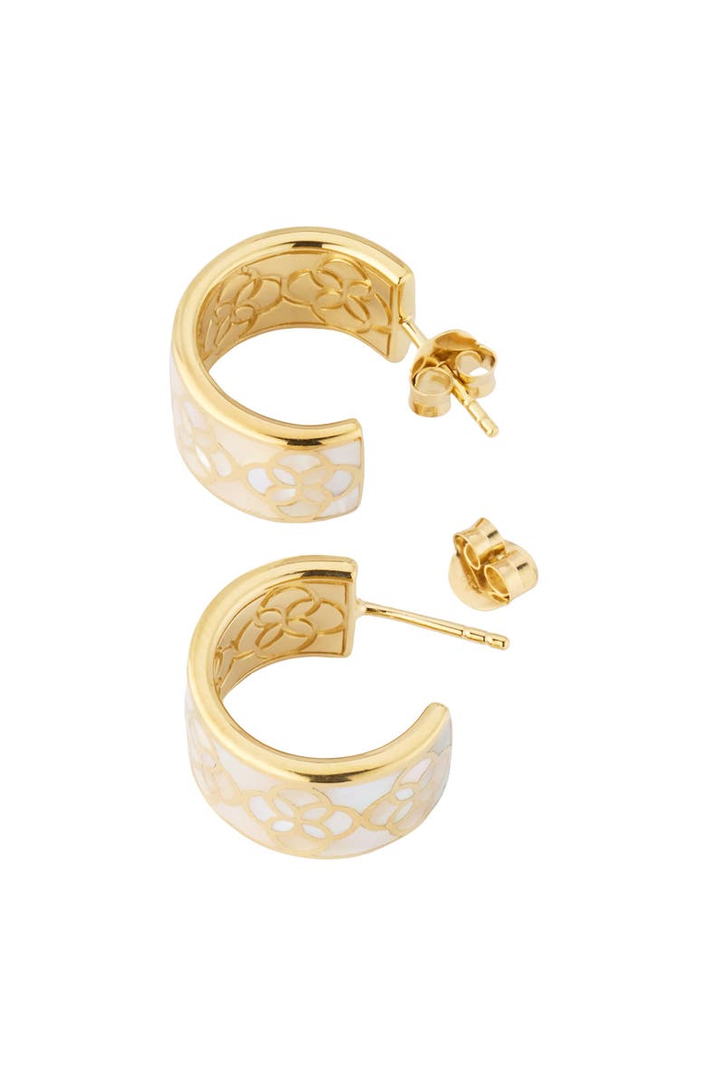 Jan Leslie Petal Gemstone With 18K Gold Overlay Sterling Huggie Earring, Alternate, color, White