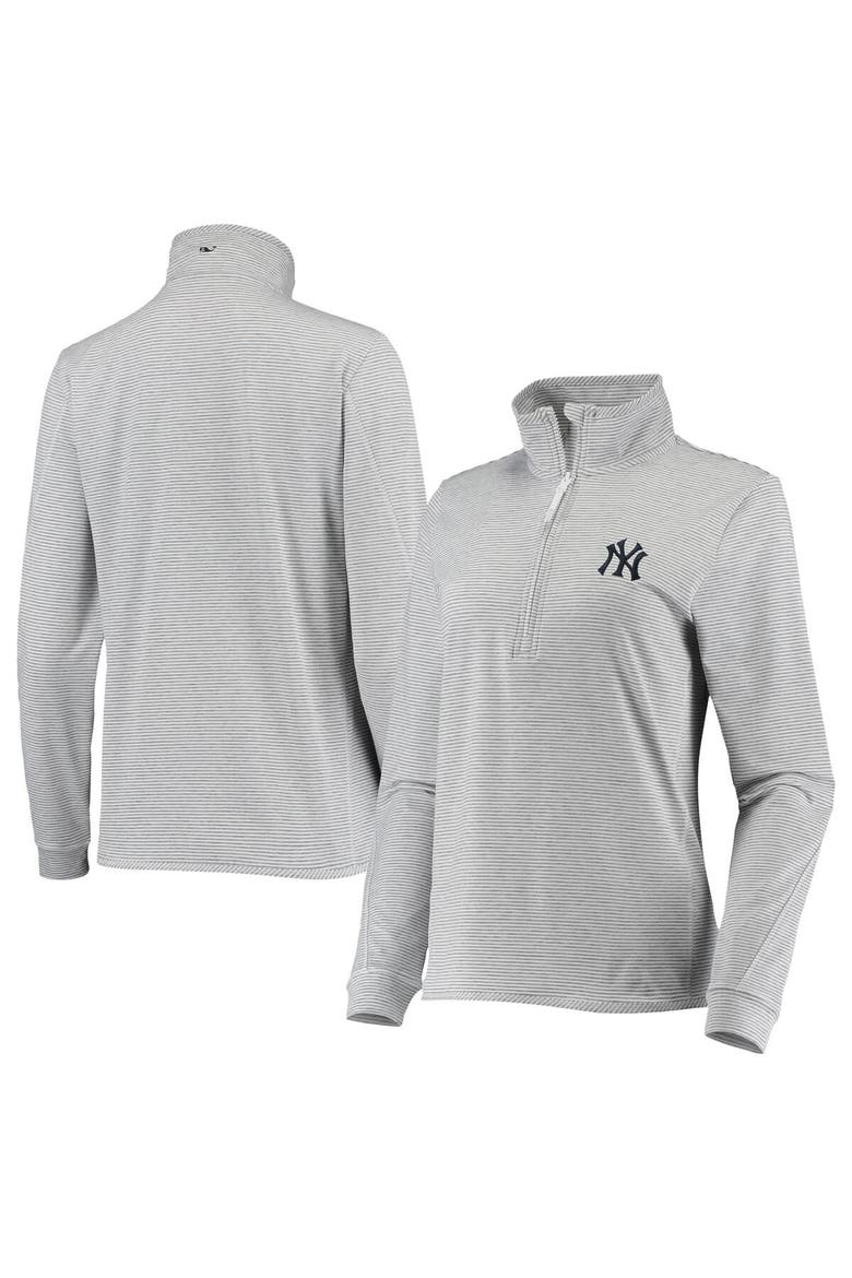 Women's Vineyard Vines Heather Gray New York Yankees Stripe Sankaty Half-Zip Pullover Top, Main, color, Heather Gray