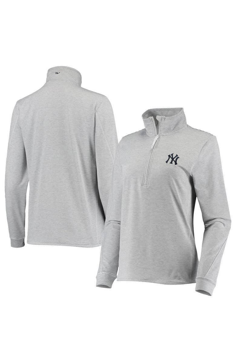 vineyard vines Women's Vineyard Vines Heather Gray New York Yankees Stripe Sankaty Half-Zip Pullover Top, Main, color,