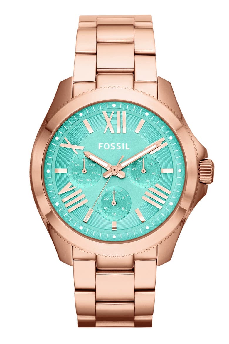 'Cecile' Multifunction Bracelet Watch, 40mm, Main, color, ROSE GOLD/ MINT