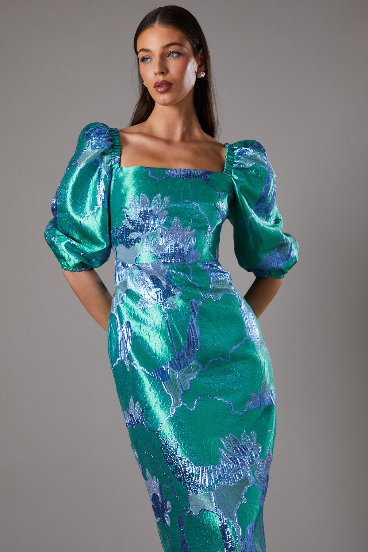 Bubble Sleeve Jacquard Dress - image 2