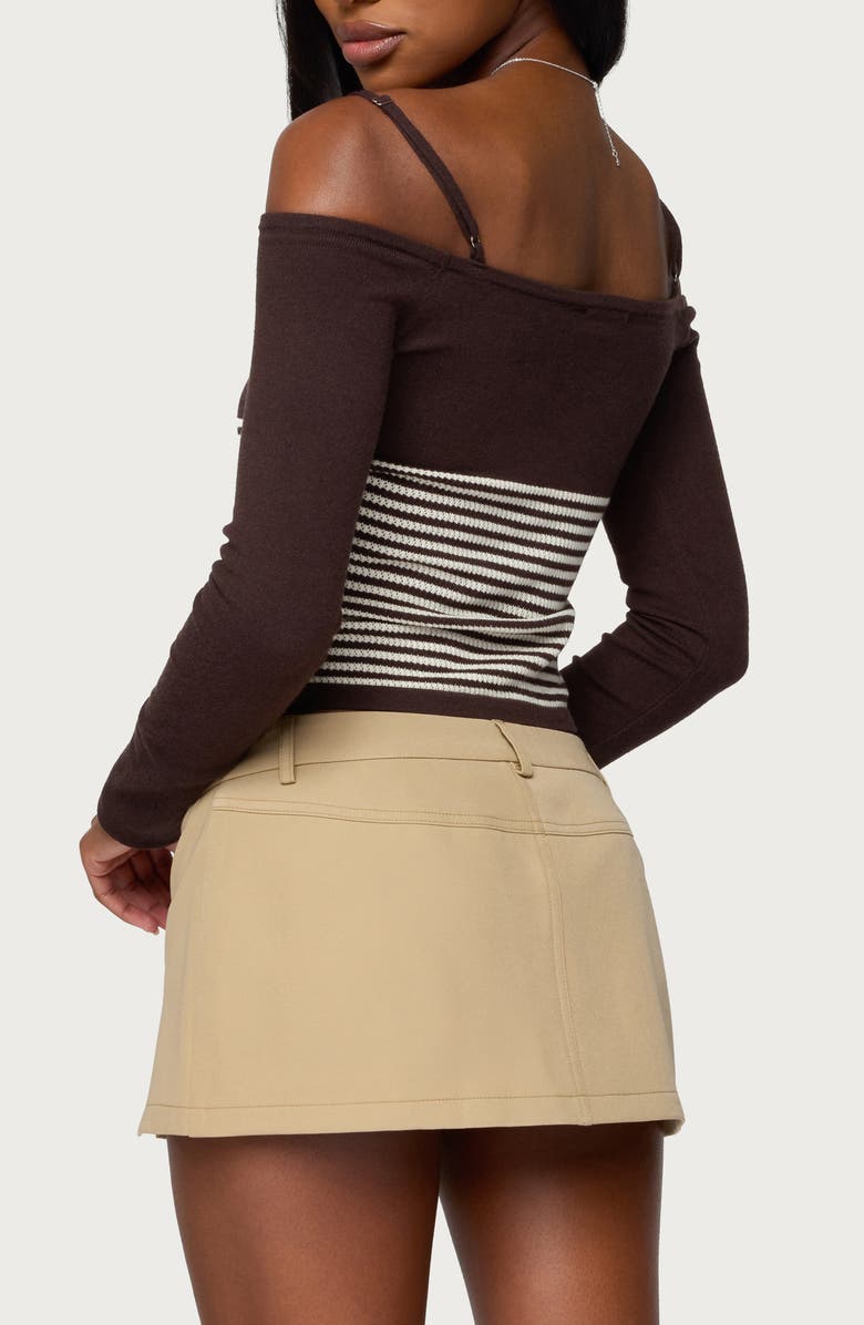 EDIKTED Darya Stripe Cold Shoulder Crop Top, Alternate, color, Brown