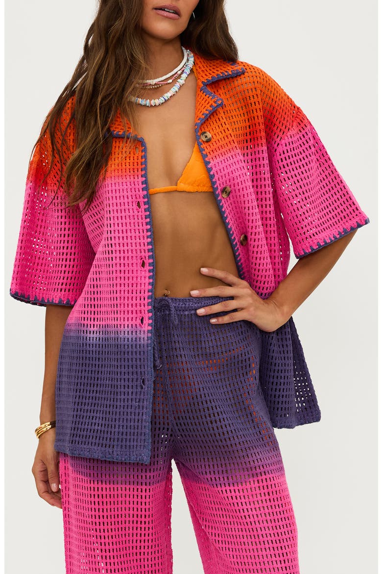 Ira Oversize Colorblock Semisheer Cotton Cover-Up Top, Main, color, CORAL BAY SUNSET