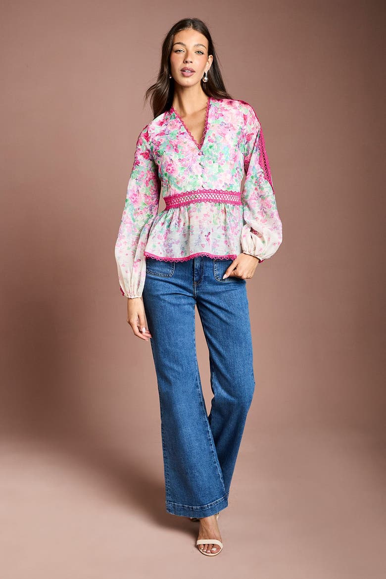 Organza V-Neck Blouse, Alternate, color, Pink