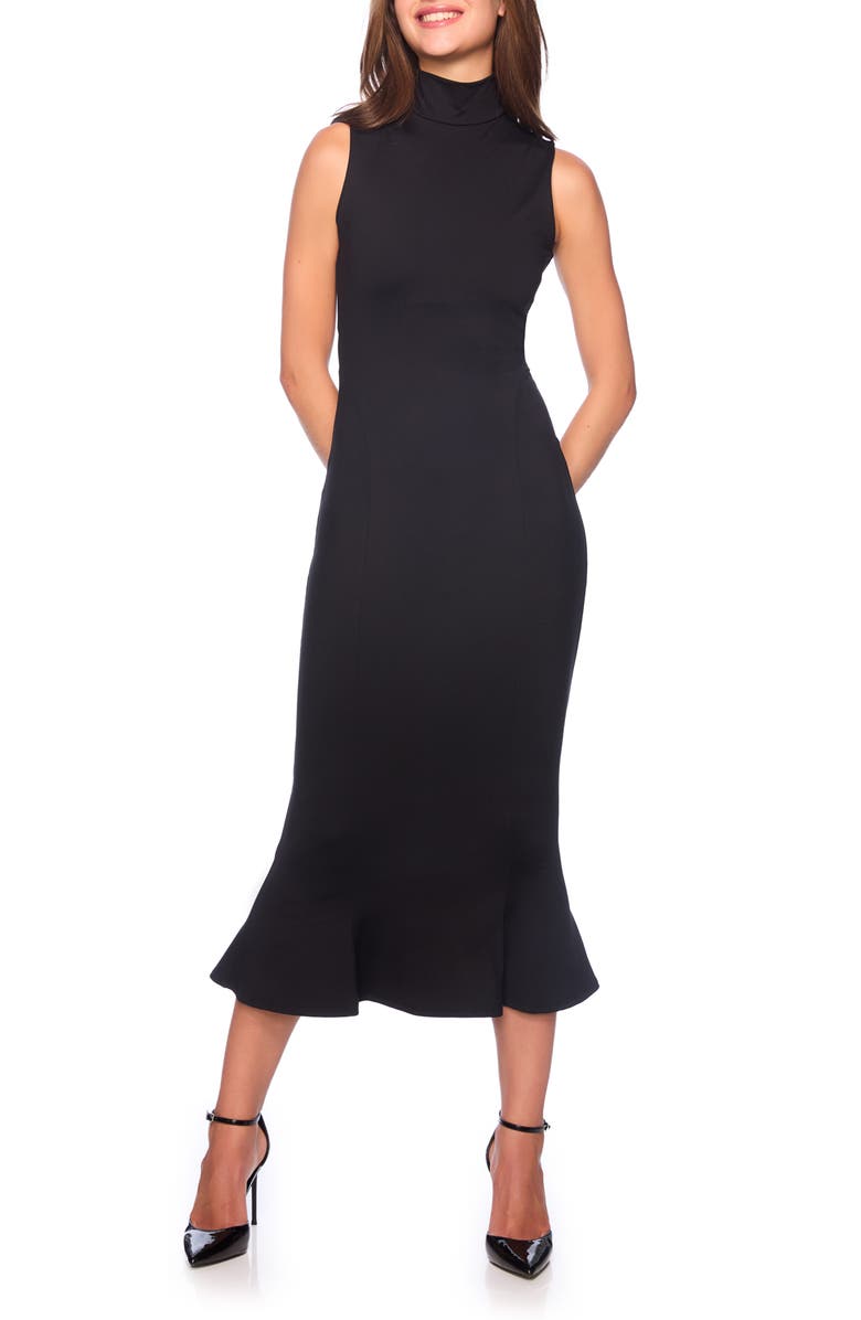 Susana Monaco Mock Neck Trumpet Hem Midi Dress, Main, color, 