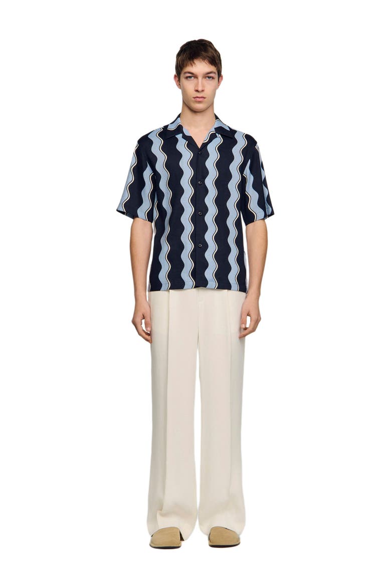 Printed linen shirt, Alternate, color, Navy blue