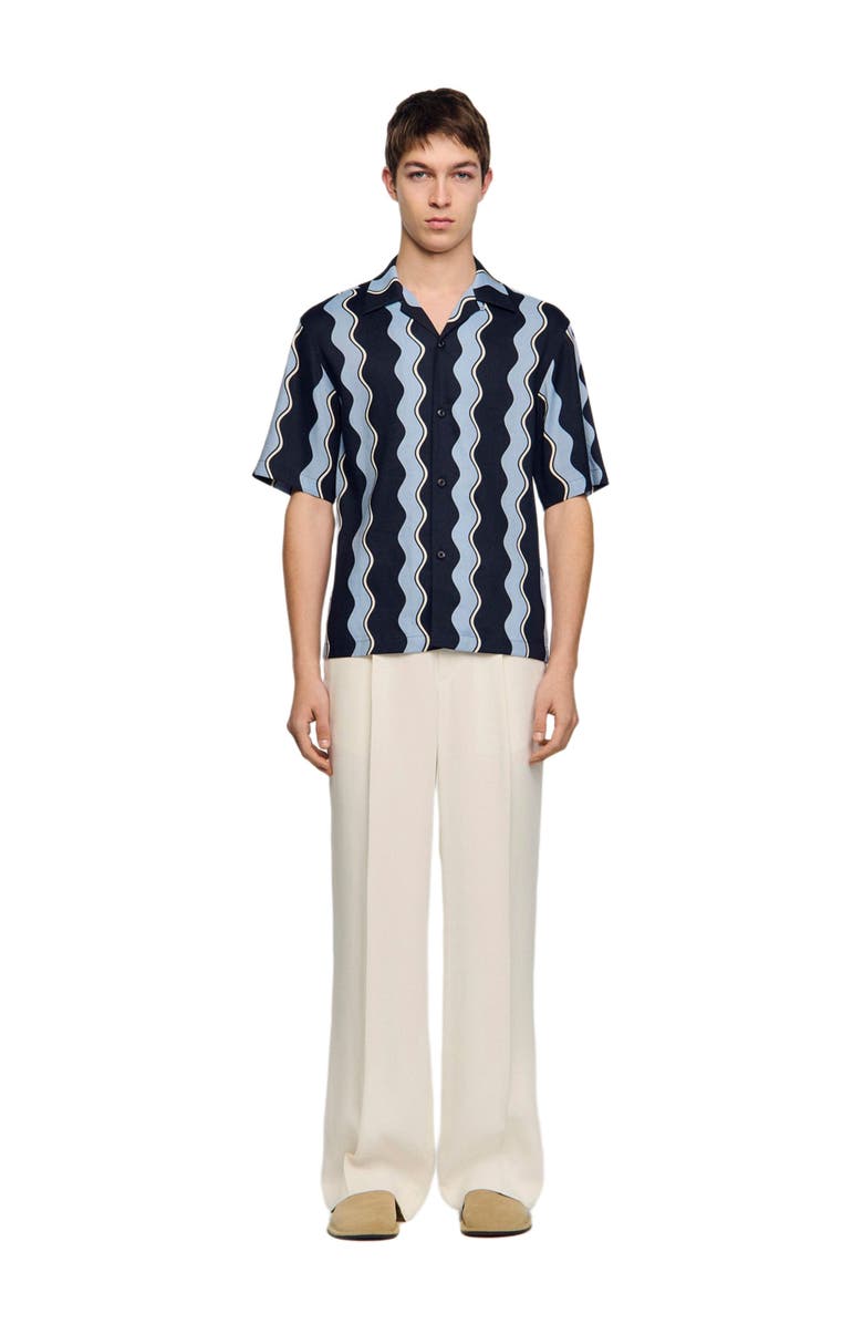SANDRO Printed linen shirt, Alternate, color, Navy Blue