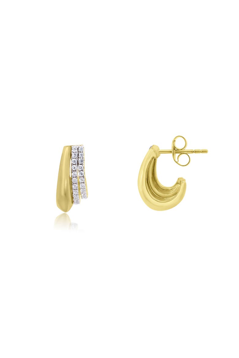 Triple CZ Huggie Hoop Earrings, Main, color, Gold-Plated Sterling Silver