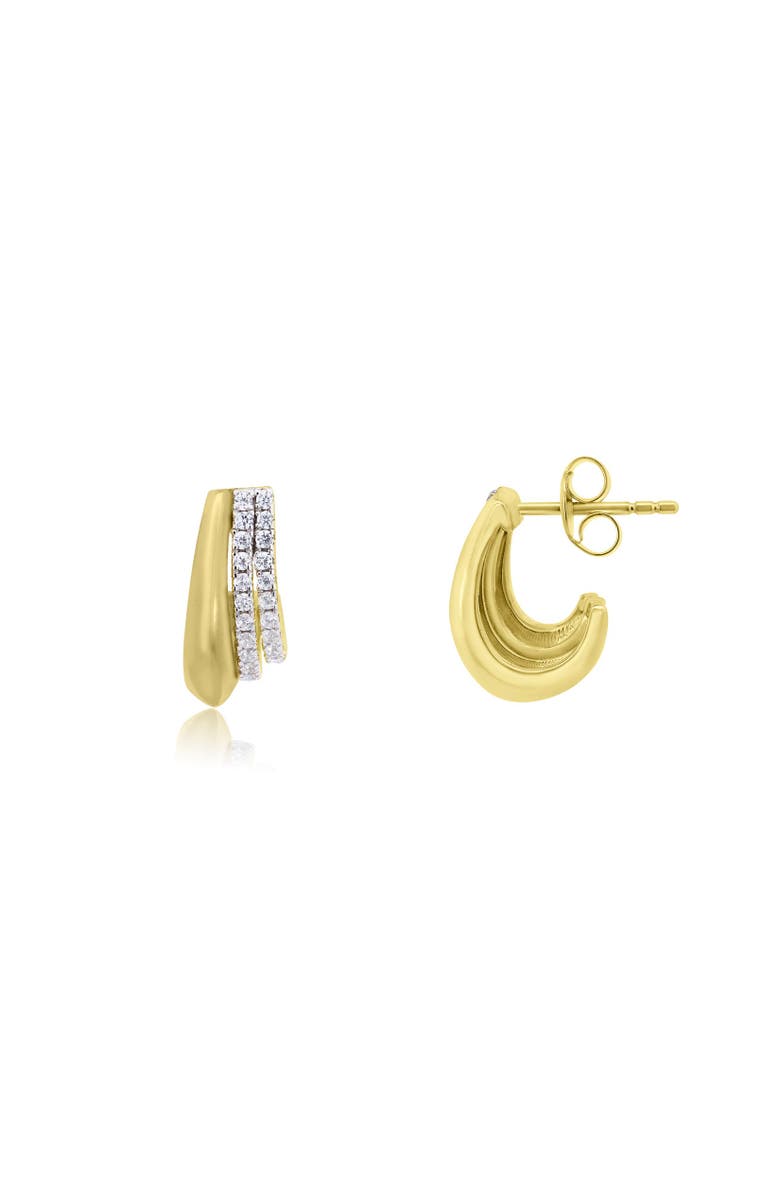 The Lovery Fine Jewelry Triple CZ Huggie Hoop Earrings, Main, color, Gold-Plated Sterling Silver