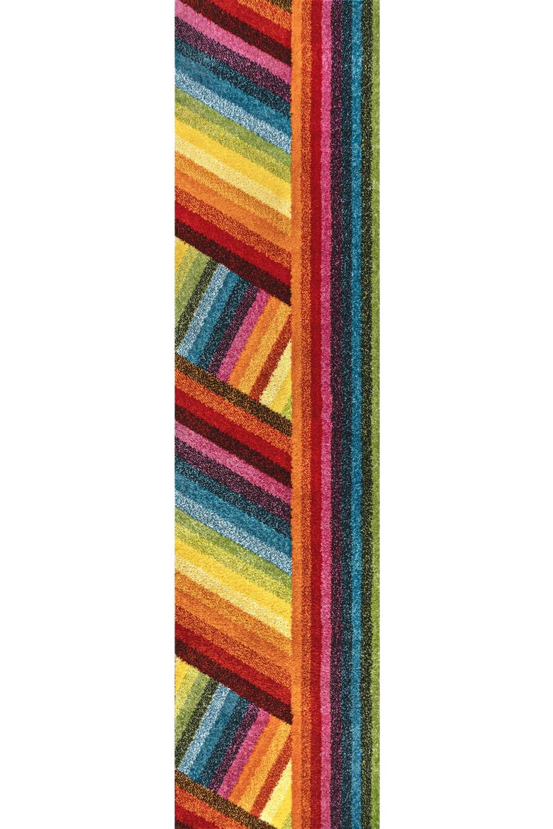 Retro Rainbow Contemporary Stripe Area Rug, Alternate, color, Multi