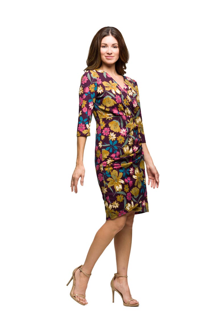 Floral Print Faux Wrap Dress, Alternate, color, Purple Multi